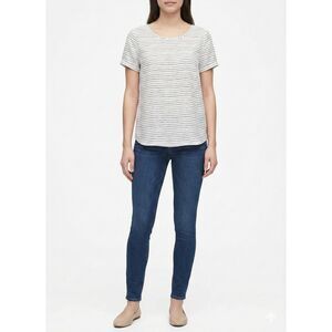 Banana Republic White Striped Minimalist Blouse Coastal Chic XS Relaxed Sailor